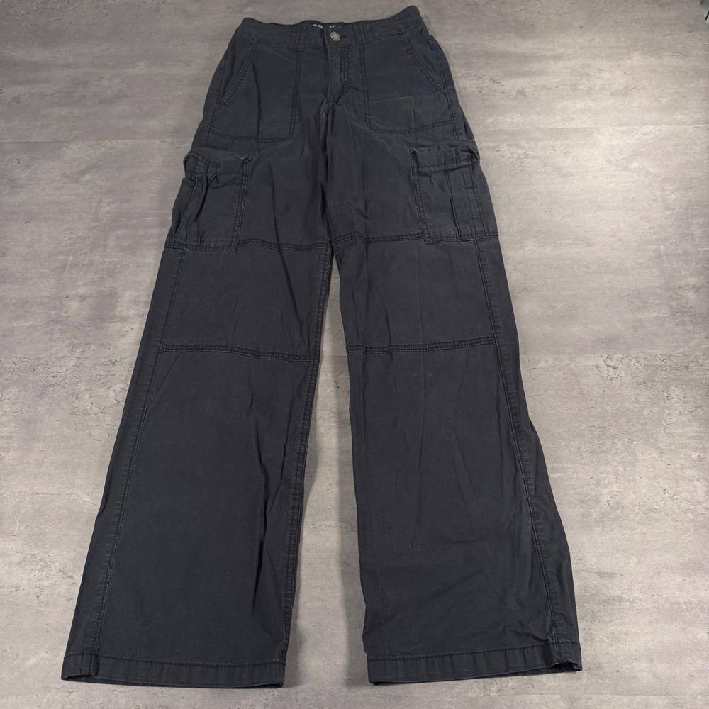 Hollister Cargo Pants Women 00L Black High Rise Vintage Baggy Wide Leg Utility